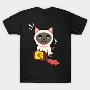 Funny siamese cat Spills BBQ Sauce T-Shirt